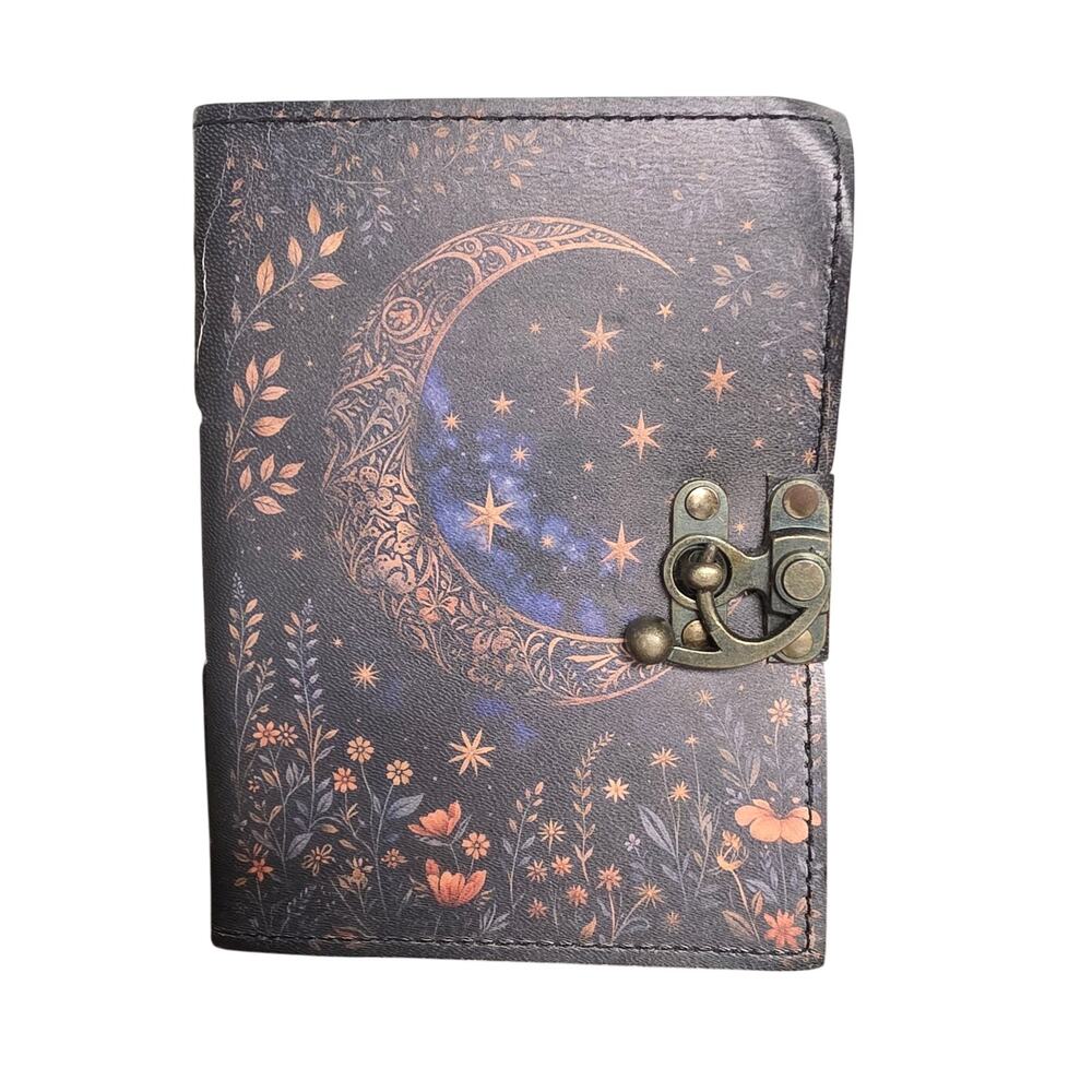 Leather Journal Diary Metal Clasp 5 x 7 Vintage Paper 200 pages Moon